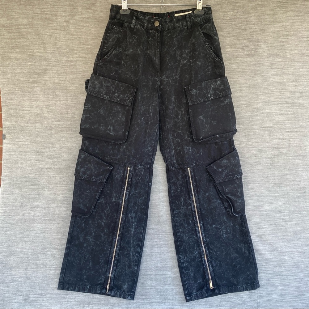 Zara Cargo Pants Zipper Pocket Baggy Pants Acid Wash Women’s Small